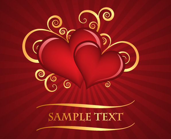 free vector Red heart-shaped pattern with the radiation background of vector material